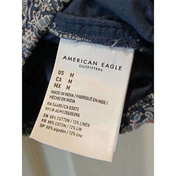 American Eagle Floral Crop Tank Top Blue White Womens Size Med Cottage Peasant - Picture 6 of 10